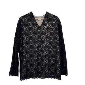 Jessica Holbrook QVC Top‎ Size 1X Lace Black Blouse V-Neck Dark Romantic Goth